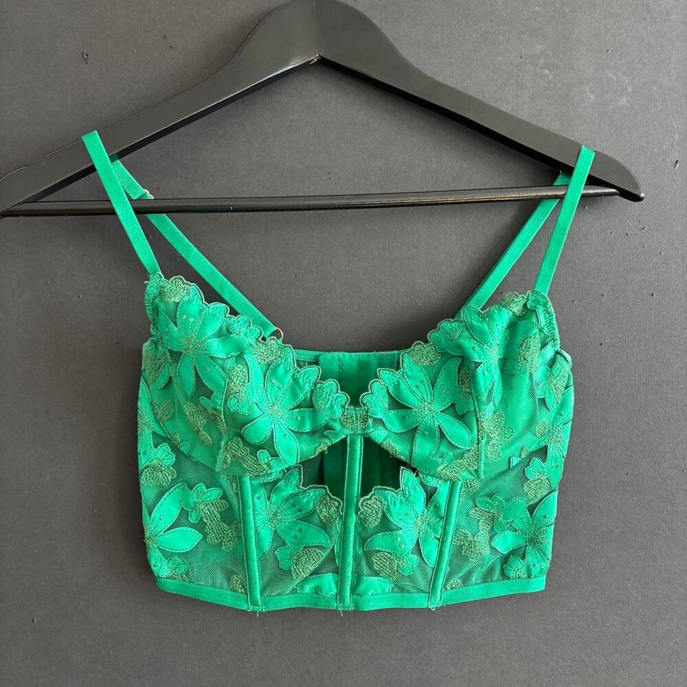 Victoria’s Secret Green Floral Appliqué Corset Bustier Top - Size S